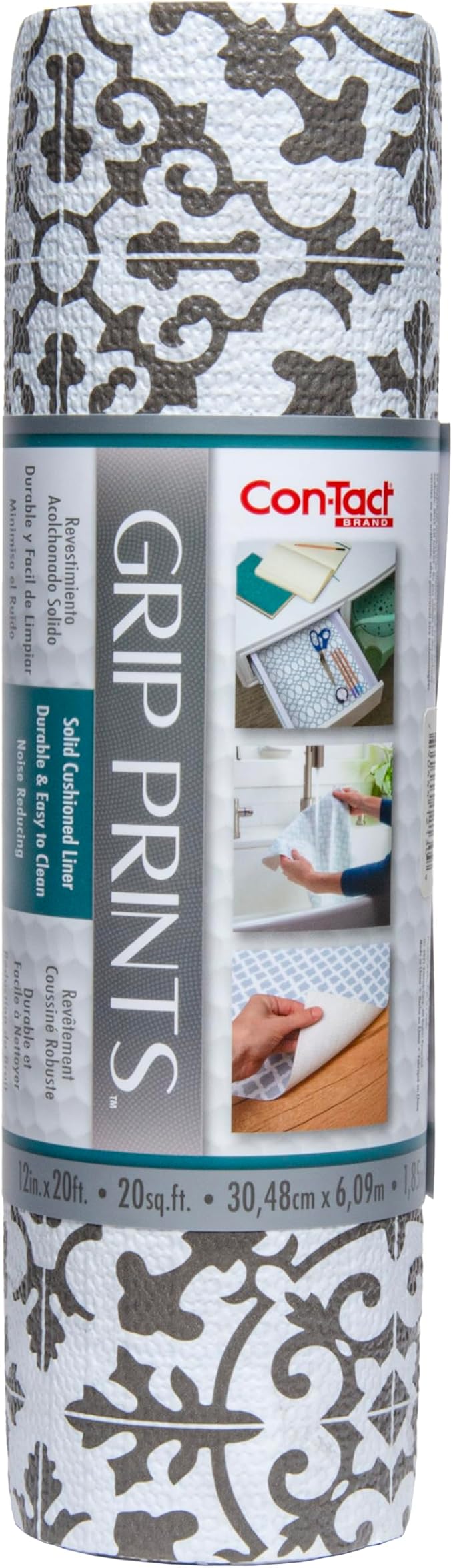 Con-Tact Brand Grip Prints Non-Adhesive Non-Slip Counter Top, Drawer/Shelf Liner, 12" x 20' (Carrara Tile Charcoal)