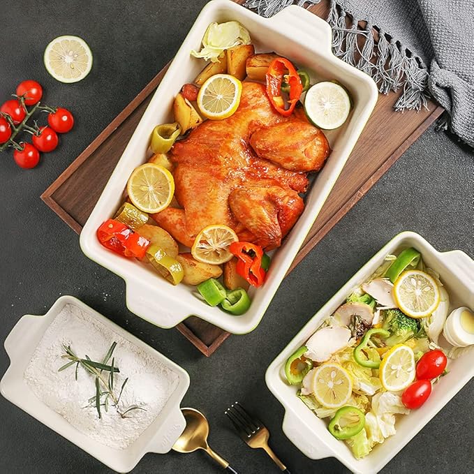 Sweejar Ceramic Bakeware Set, Rectangular Baking Dish for Oven Lasagna Pans for Cooking, Kitchen, Cake Dinner, Banquet and Daily Use, 11.8 x 7.8 x 2.76 Inches of Casserole Dishes (Gradient Gray)