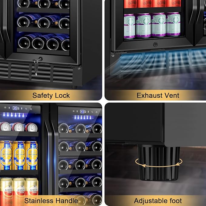 30 Inch Wine and Beverage Refrigerator Black- Dual Zone Beverage Fridge Under Counter/Freestanding Drink and Beer Fridge Built-In Home Kitchen Bar or Office