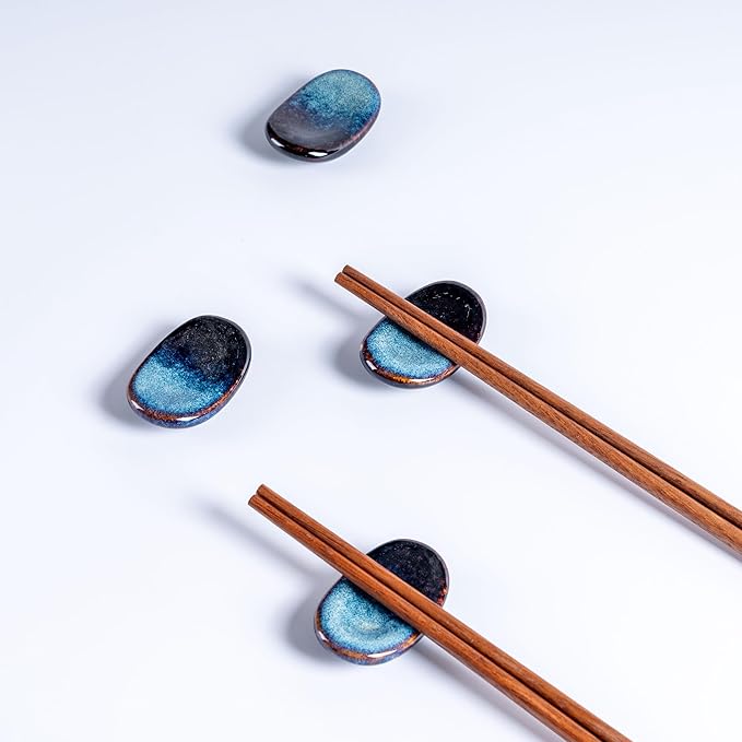 Ceramic Chopsticks Holder,Japanese Chopstick Rest,Spoon,knife & Fork Stand,Set of 8 (Starry blue)