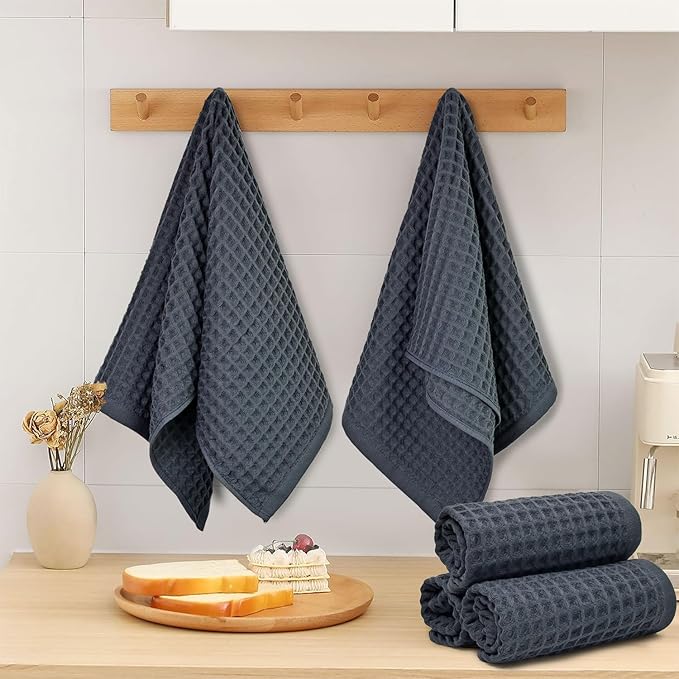 Jacquotha Waffle Hand Towels for Bathroom 5-Piece (Charcoal Blue) – Cotton Quick Dry Lint Free Face Towels 13” x 29”
