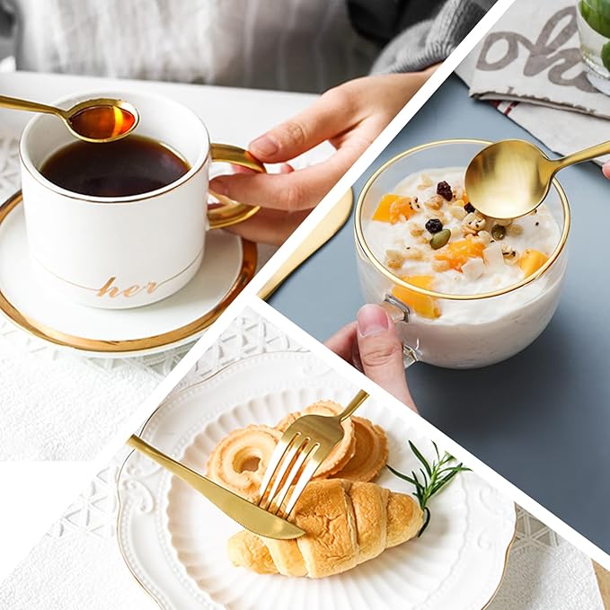 30 Piece Matte Black Gold Silverware Set, Flatware Set for 6, Forks Spoons Set, Food-Grade Stainless Steel Cutlery Set (Gold/Black)