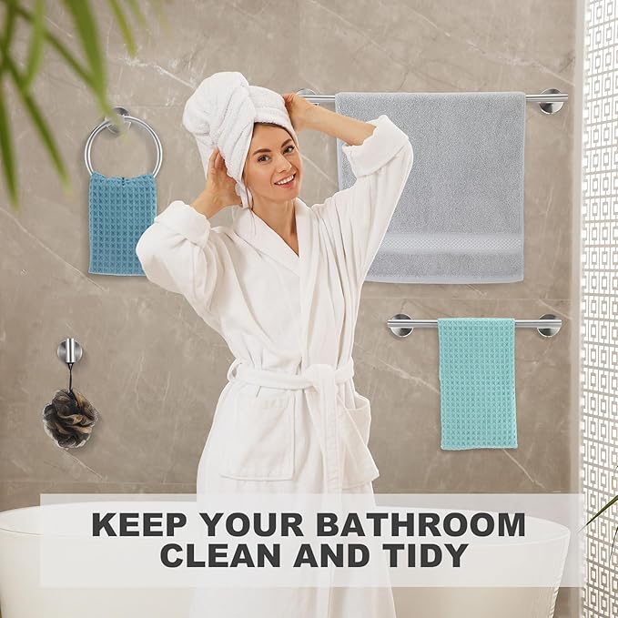 Gisafai 15 Piece Bathroom Hardware Set, 23.6 Inch Brushed Towel Bar Ring Toilet Paper Holder Robe Towel Hook, Sus304 Stainless Steel Bathroom Accessory Set Wall Mounted(Silver)