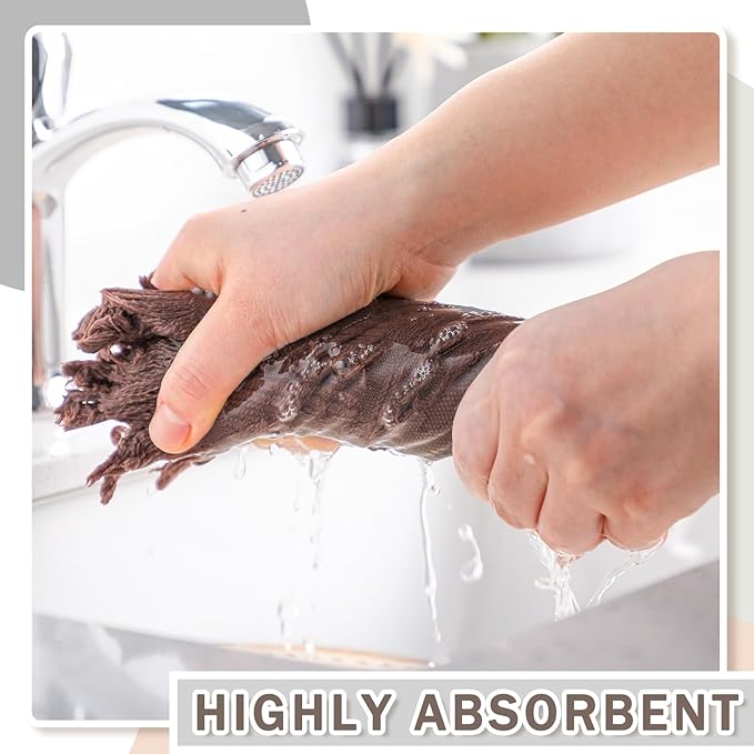 4 Pack Boho Bathroom Hand Towel 14 x 30 Inch 100% Turkish Cotton Decorative Boho Kitchen Hand Towel Farmhouse Bathroom Decor Set Absorbent Soft Guest Tea Gift(Brown)