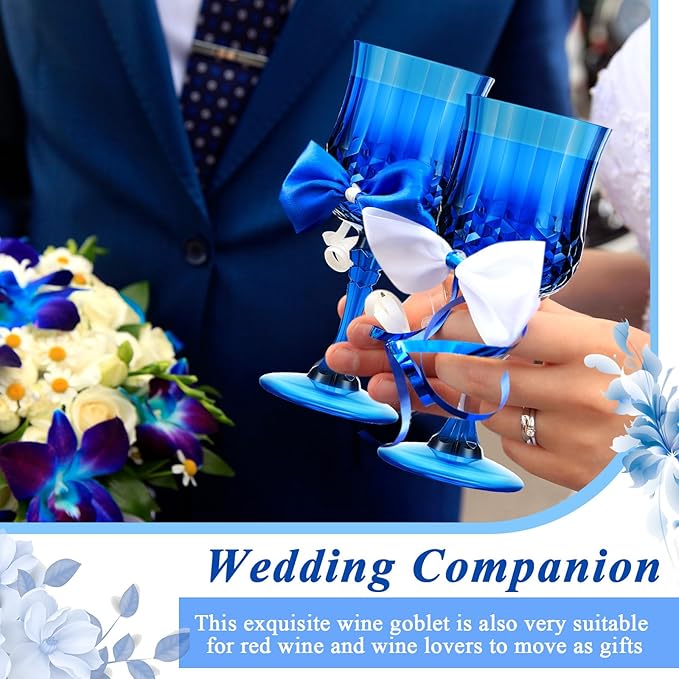 Pinkunn 24 Pcs 7 oz Plastic Vintage Wine Glasses Reusable Colored Goblets Patterned Drinking Water Glasses Cup Dishwasher Safe for Christmas Wedding Reception Party Supplies (Dark Blue)