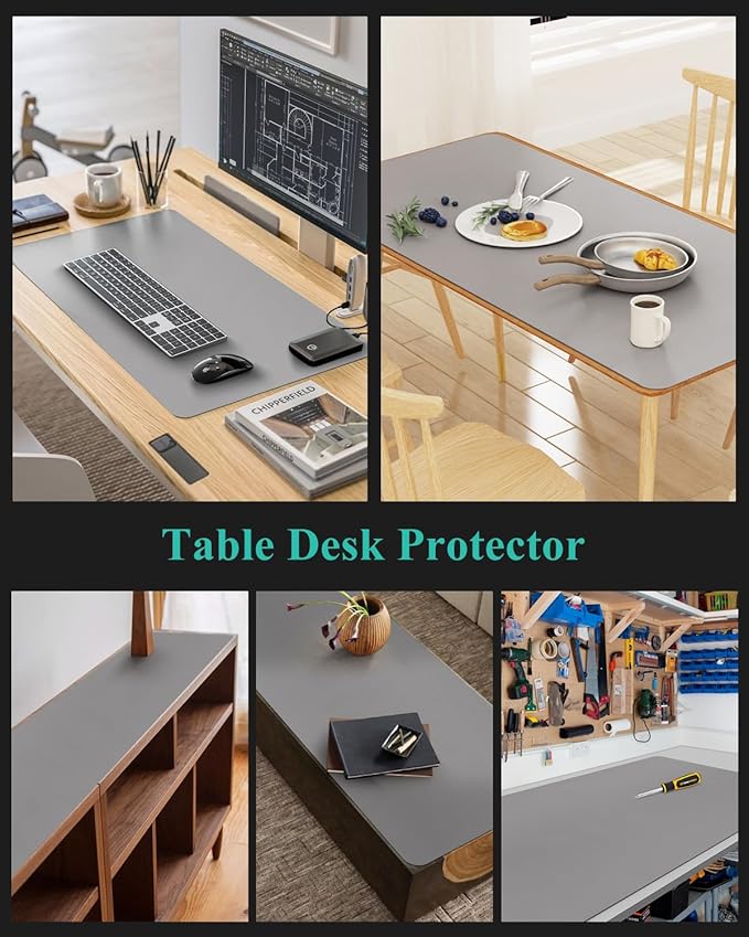 Light Gray Plastic Table Cover Protector, 42" x 60" Waterproof Easy Flat PVC Desk Pad Mat, 1.5mm Thick Rectangle Vinyl Table Top Protector for Dining Room Table, Office, Dresser