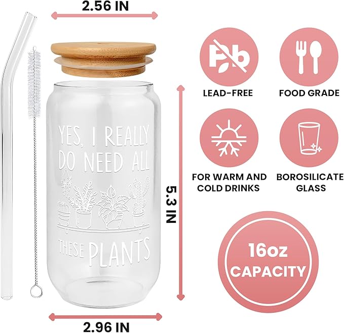 Pawzity Gifts for Plant Lovers - Plant Lover Gifts - Christmas Gift for Plants Lovers - Plants Lover Ideas for Women - Gardening Gift Ideas - 16 Oz Can Glass