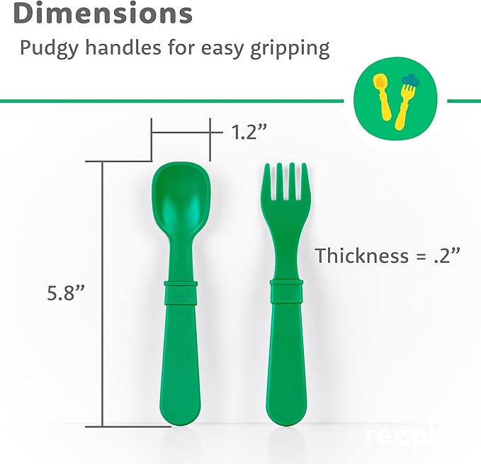 Re-Play Toddler Forks and Spoons Set - 6x6 Utensils Set for Kids - Dishwasher and Microwave Safe - Made in USA - Set of 12-5.8" x 1.2" x 0.2" - Fairytale