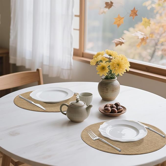 homing 15 Inch Round Cloth Placemats Set of 4, Cotton Linen Blend Washable Table Mats, Farmhouse Dining Place Mats for Indoors & Outdoors, Easy to Clean, Linen