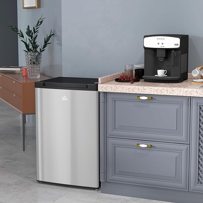 HOMCOM Mini Freezer Countertop, 3 Cu.Ft Compact Upright Freezer with Removable Shelves, Reversible Door for Home, Dorm, Apartment and Office, Silver