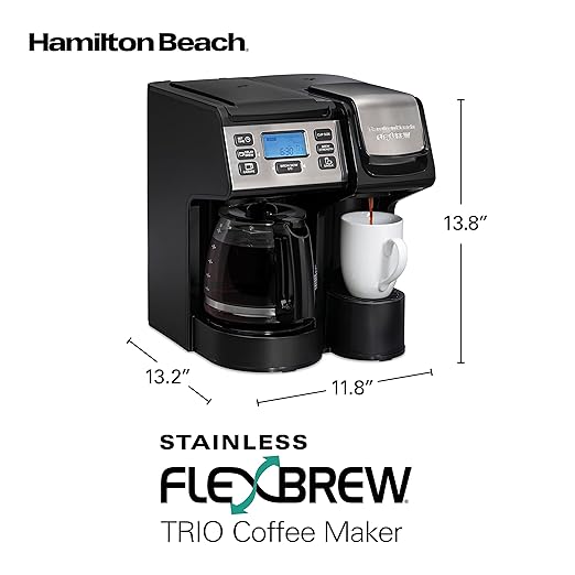 Hamilton Beach FlexBrew Trio 2-Way Coffee Maker, Compatible with K-Cup Pods or Grounds, Single Serve & Full 12c Pot, Permanent Gold Filter, Fast Brewing, Black & Silver
