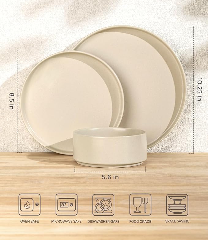 TheTerra Ceramic Dinnerware Sets for 8, 24 Pieces Handmade Reactive Glaze Plates and Bowls Set, Scratch Resistant Dish Set, Oven & Microwave & Dishwasher Safe, Matte White