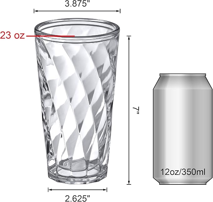 Amazing Abby - Alps - 22-Ounce Insulated Plastic Tumblers (Set of 4), Double-Wall Plastic Drinking Glasses, All-Clear High-Balls, Reusable Cups, BPA-Free, Shatter-Proof, Dishwasher-Safe