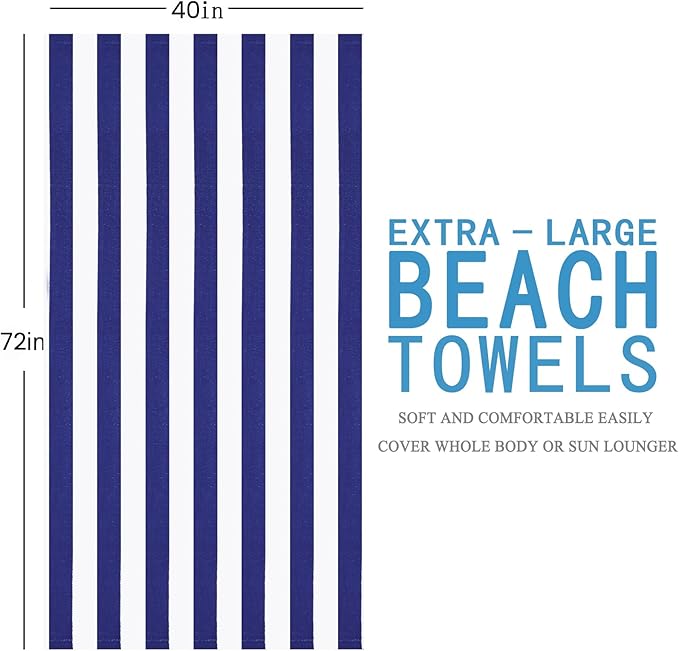 6 Packs Oversized 72X40 Inch Stripe Beach Towel Thin Terry Set Extra Large XL Big Clearance Soft Swim Absorbent Towels Travel Accessories Essentials Camping Blanket Men Women Adults Gift Navy Blue