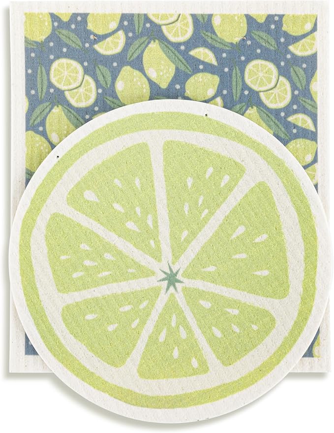 DEMDACO Reusable Biodegradable Kitchen Cleaning Dish Cloth from Design Serving Collection 6 x 7 Inch Cotton Blend Lime Assorted Set of 2