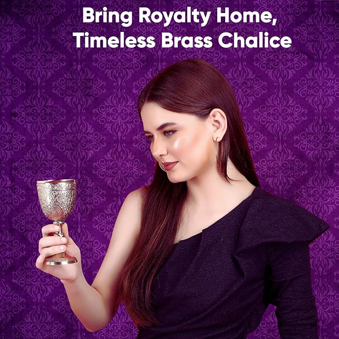 REPLICARTZ Gold Embossed Chalice Goblet – Medieval-Style Brass Cup for Ceremonial Use, Wine, Altar, and Religious Décor – 7 oz / 210 ml Full Size Vintage Goblet for Collectors & Gifts