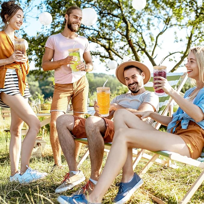 16 Oz Glass Cups Set of 4, Vintage Embossed Floral Glass Tumbler, Iced Coffee Cups with Lid, for Whiskey Cocktail Beer (4 PACK)