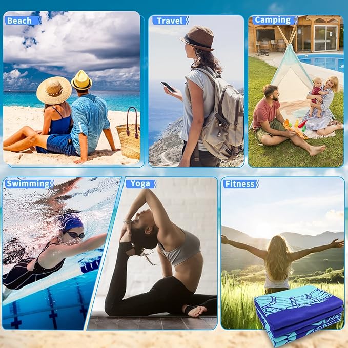 4 Pack Microfiber Thin Lightweight Beach Towel Oversized 71x32 Extra Large Sand Free Towels for Travel Swim Pool Yoga Gym Camping for Adults Women Men Beach Essentials Accessories Vacation Gift