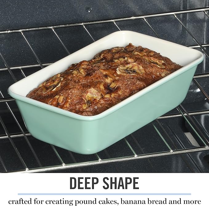 Martha Stewart Gallen 9-Inch Nonstick Carbon Steel Loaf Pan – Teal, Durable Bakeware for Even Baking and Easy Release
