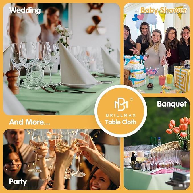 BRILLMAX 10 Pack Sage Green Tablecloths for 8 Foot Rectangle Tables 60 x 126 Inch - 8ft Rectangular Bulk Linen Polyester Fabric Washable Cloth Cover for Wedding Reception Banquet Birthday Party