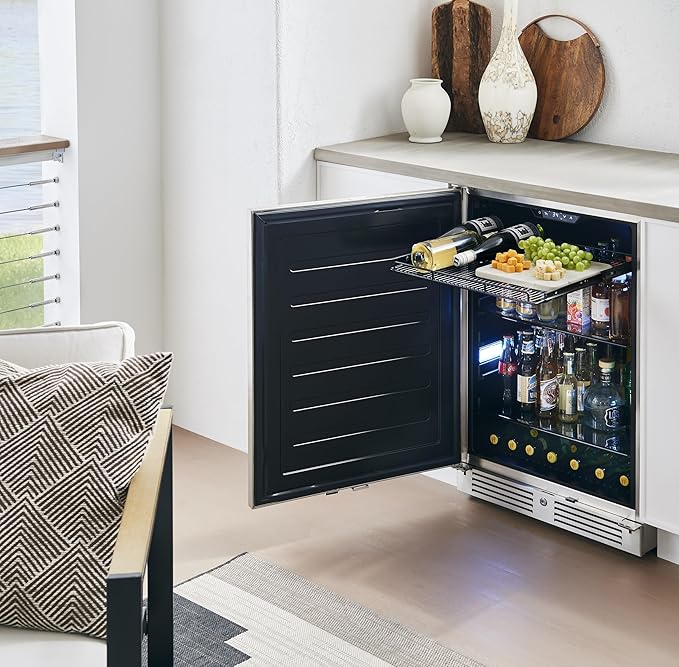 Zephyr Presrv 24 Inch Outdoor Wine Fridge & Beverage Refrigerator Single Zone Under Counter - Drink Chiller Freestanding Stainless Steel Door - 136 cans (Single-Zone Outdoor Wine & Beverage Cooler)