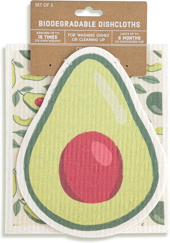 DEMDACO Reusable Biodegradable Kitchen Cleaning Dish Cloth from Design Serving Collection 6 x 7 Inch Cotton Blend Feeling Extra Avocado Assorted Set of 2