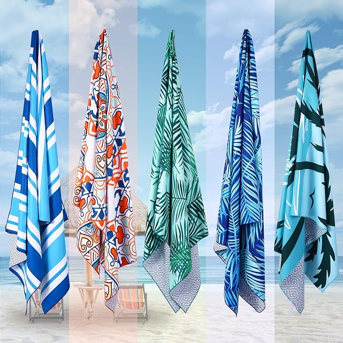 2 Pack Oversized Microfiber Beach Towel, 75'x 35', Sand-Free, Quick Drying, Super Absorbent