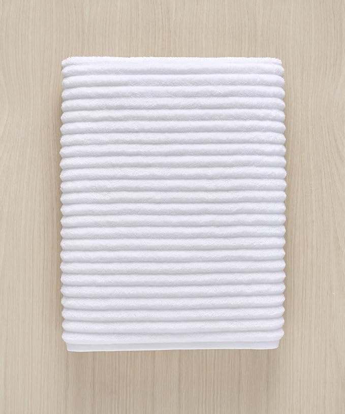 Blue Loom Ribbed Bath Sheet & Towel, 100% Cotton 600 GSM, Soft Absorbent Durable Quick Drying Bath Sheet & Bath Towel Set for Bathroom - Mason Set of 2 White (65" x 45" & 58" x 30")