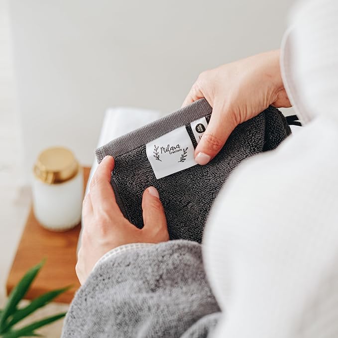 Milara Turkish Super-Plush Bathroom Hand Towels Set 2-Piece | Premium Cotton Hand Towels Set Absorbent, Durable with Hanging Loops | Anthracite (Dark Gray) Hand Towel, (16 x 30 Inches)