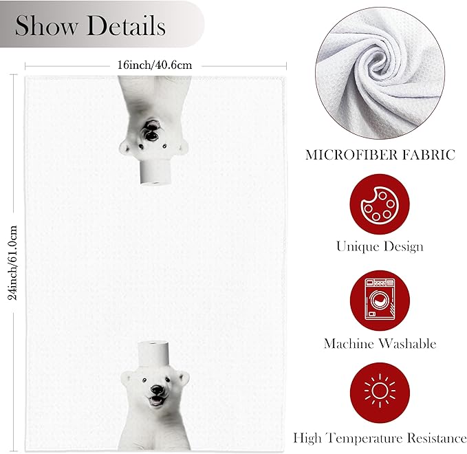 Polar Bear Hand Towels for Bathroom, White Bear Bathroom Hand Towels, Bear Bathroom Decor, Funny Hand Towels, Polar Bear Gifts for Bear Lovers Women, 16x24 Inch