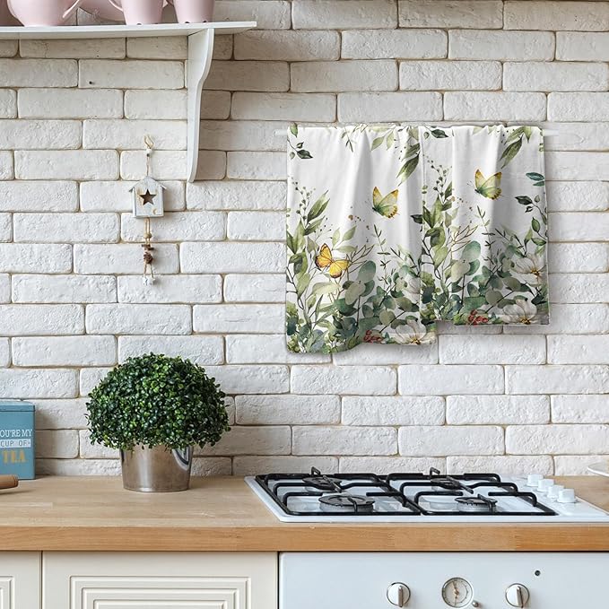 Sage Green Leaves Hand Towels for Bathroom Set of 2 Spring Green Floral Bath Towels 14X28 Inch Spring Kitchen Towels Soft Absorbent Decorative Quick Drying Fingertip Towels for Shower Face Gym Spa