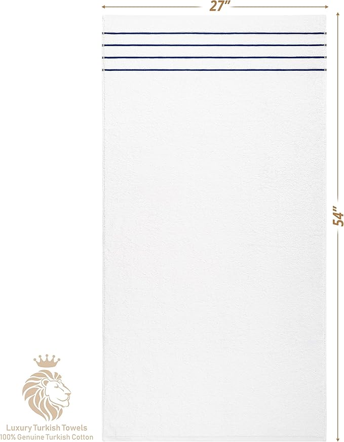4 Packed White Bath Towel Set, 100% Turkish Cotton Bath Towels, 27x54 inTurkish Bath Towel Set for Bathroom, Oxford Blue