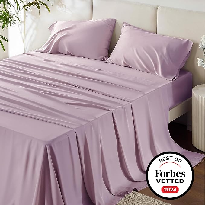 Bedsure California King Sheet Sets, Cooling Sheets, Rayon Derived from Bamboo, Breathable & Soft, Deep Pocket Up to 16 Inches, Hotel Luxury Silky Bedding for Hot Sleepers, Lavender