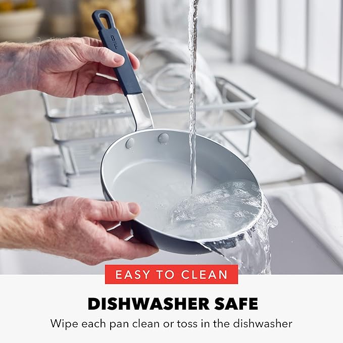 GreenPan x Bobby Flay 2 Piece- 8” and 10” Nonstick Frying Pan Skillet Set, PFAS-Free Diamond Ceramic, Induction Suitable, Stay-Cool Silicone Handle, Easy Clean Dishwasher & Oven Safe, Oxford Blue