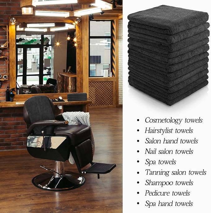 Shimeyao 48 Pack Bleach Proof Towels 16x 26inch Microfiber Absorbent Hair Towels Bulk Bleach Salon Hand Drying Cloth for Gym Bath Spa Shaving Shampoo Home(Black)