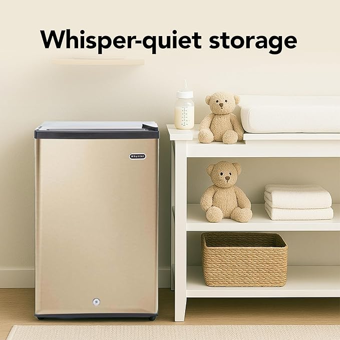 Whynter Upright Freezer with Lock, 2.1 Cu. Ft. Small Freezer Mini Freezer for Bedrooms, Dorms, Garages, Offices, CUF-210SS, Rose Gold