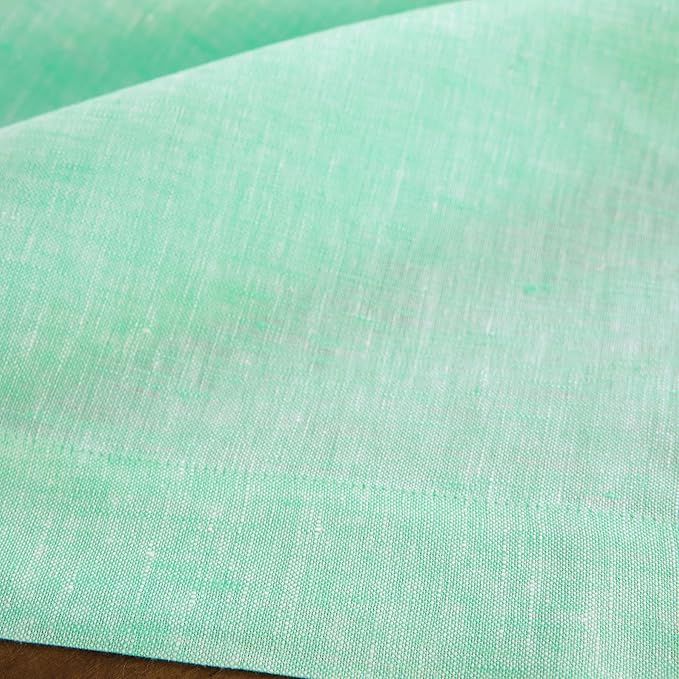 Solino Home Linen Cloth Tablecloth 52 x 52 Inch - 100% Pure Linen Chambray Aqua Square Tablecloth - Athena, Machine Washable Table Throw