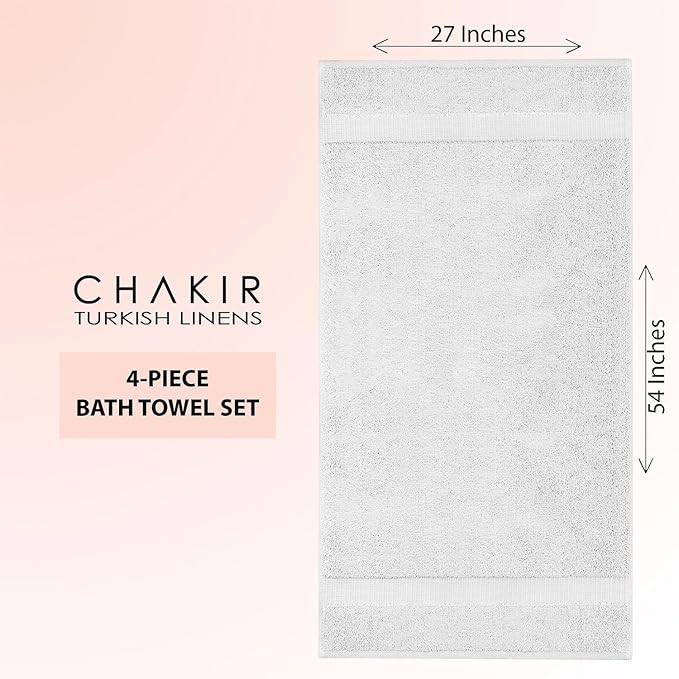 Chakir Turkish Linens 100% Cotton Premium Turkish Towels for Bathroom | 27'' x 54'' (4-Piece Bath Towels - Silver)
