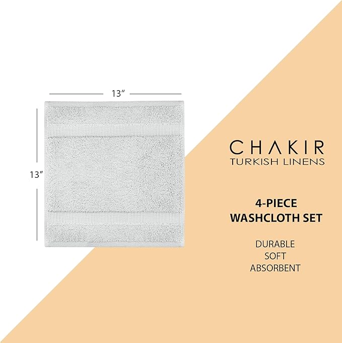 Chakir Turkish Linens | Hotel & Spa Quality 100% Cotton Premium Turkish Towels | Soft & Absorbent (4-Piece Washcloths, Silver Gray)