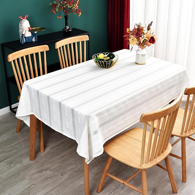 White Cotton Table Cloth for Rectangle Table Heavy Duty Farmhouse Vintage Tablecloth Washable Rustic Table Cover(White, Rectangle, 52''x 86'', 6-8 Seats)