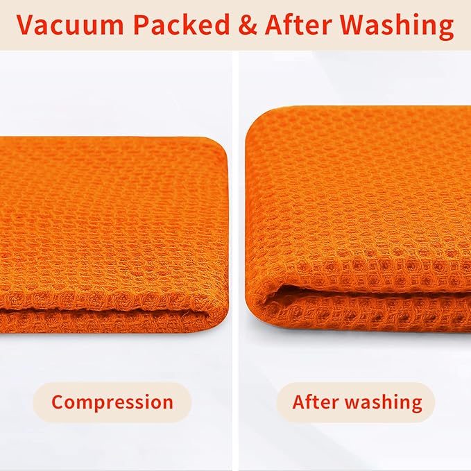 Homaxy 100% Cotton Waffle Weave Kitchen Dish Cloths, Ultra Soft Absorbent Quick Drying Dish Towels, 12 x 12 Inches, 6-Pack, Orange