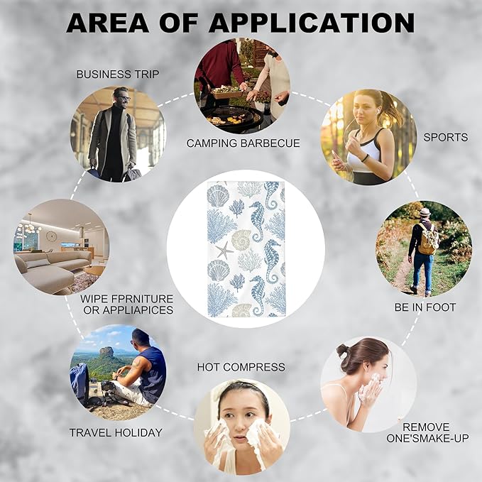 Ocean Marine Hand Towel,Seahorse and Coral Hand Bath Towels Set of 2 Dish Towels Soft Absorbent Decorative Hand Towels for Bathroom Kitchen Yoga Home Decor 14 x 28 in