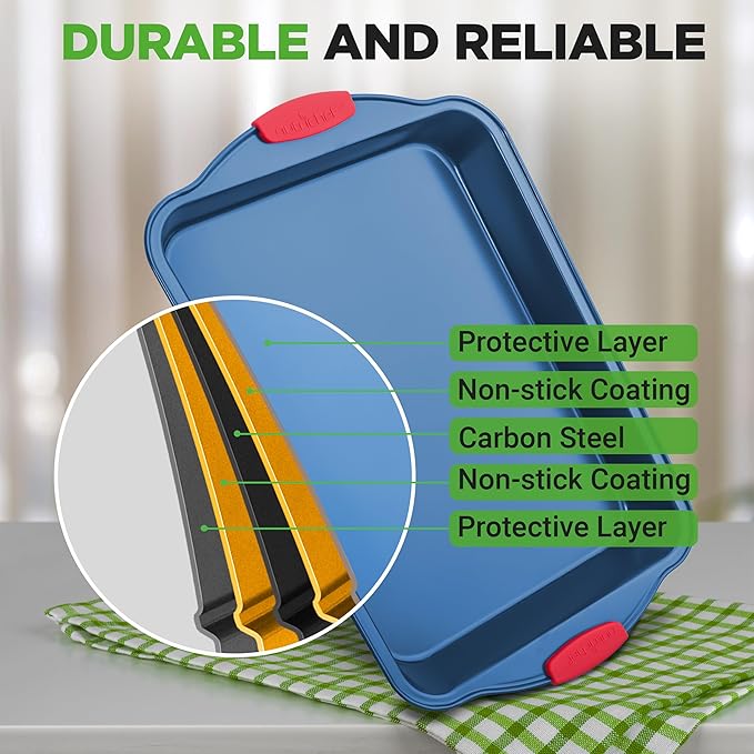 NutriChef 6-Piece Non Toxic Bakeware Set – Carbon Steel Baking Pan Includes Cookie, Muffins, Loaf, Bread, Round & Square Pans, Non-Stick, Easy Release, & Easy Clean