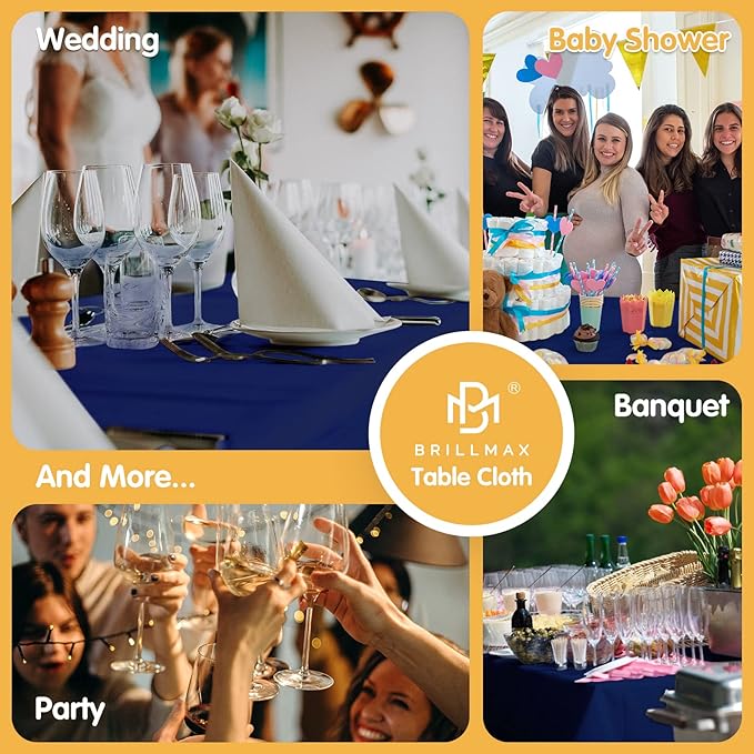 BRILLMAX 6 Pack Navy Blue Tablecloths for 8 Foot Rectangle Tables 90 x 156 Inch - 8ft Rectangular Bulk Linen Polyester Fabric Washable Cloth Cover for Wedding Reception Banquet Birthday Party