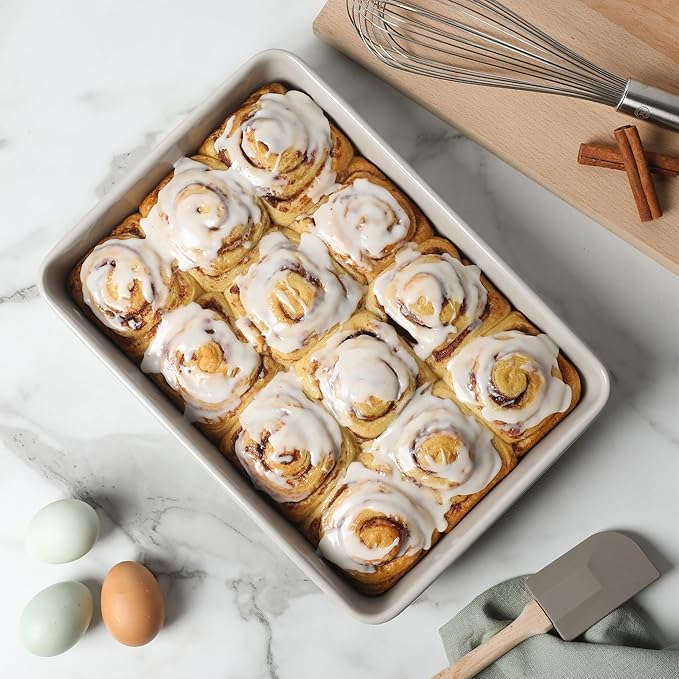 Martha Stewart Gallen 13 x 9 Inch Rectangular Nonstick Carbon Steel Cake and Baking Pan – Cool Grey, Durable Bakeware for Even Cooking and Easy Release