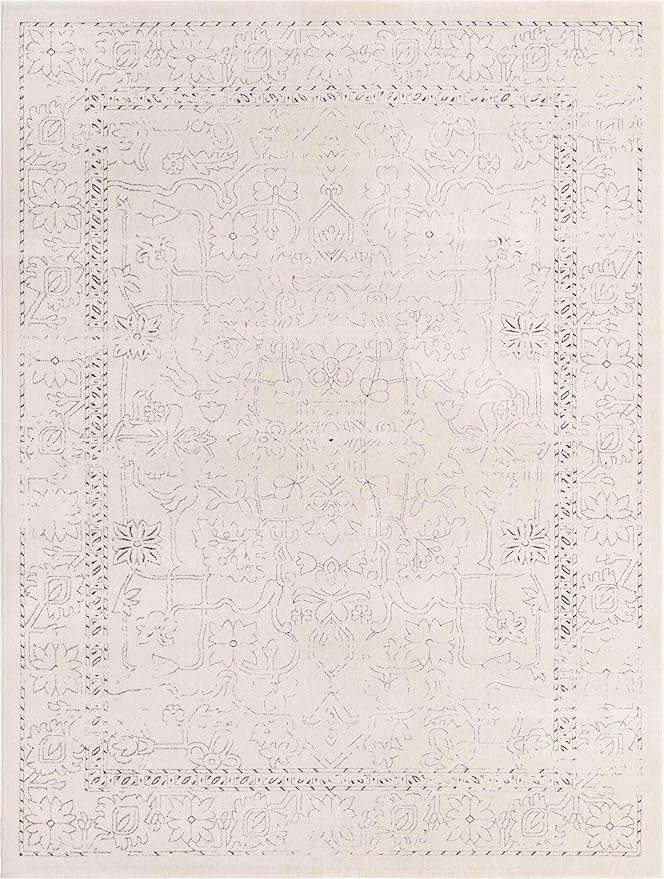 Unique Loom Isabella Collection Area Rug - Adjani (9' x 12' 2" Rectangle, White/ Blue)