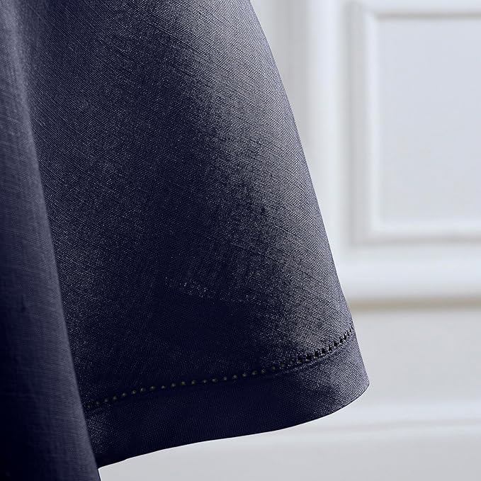 Solino Home Linen Round Tablecloth 70 Inch - 100% Pure Linen Indigo Navy Round Tablecloth - Machine Washable Table Cloth for Winter - Sonoma Hemstitch