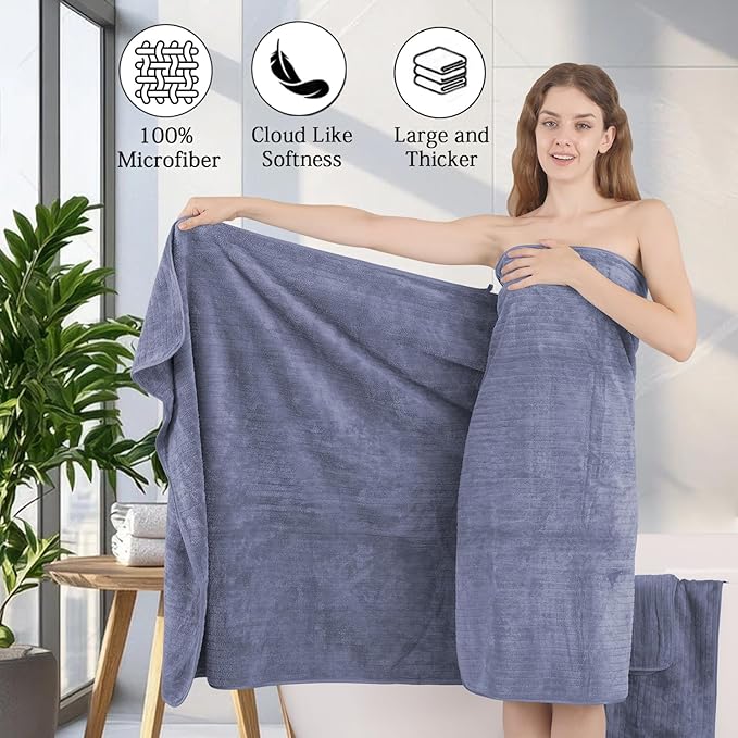 18 Piece Family Bath Towel Set Include 6 Bath Towels,6 Hand Towels and 6 Washcloths Soft Bathroom Towel with Hanging Loops,Highly Absorbent Quick Dry Towels Set for Bathroom,Hotel and Spa-Violet