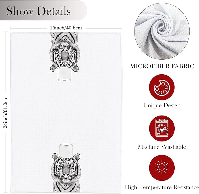 Tiger Bathroom Hand Towels, Tigers Hand Towels for Bathroom, Funny Tiger Bathroom Decor, Tiger Gifts for Women Tiger Lovers, 16x24 Inch