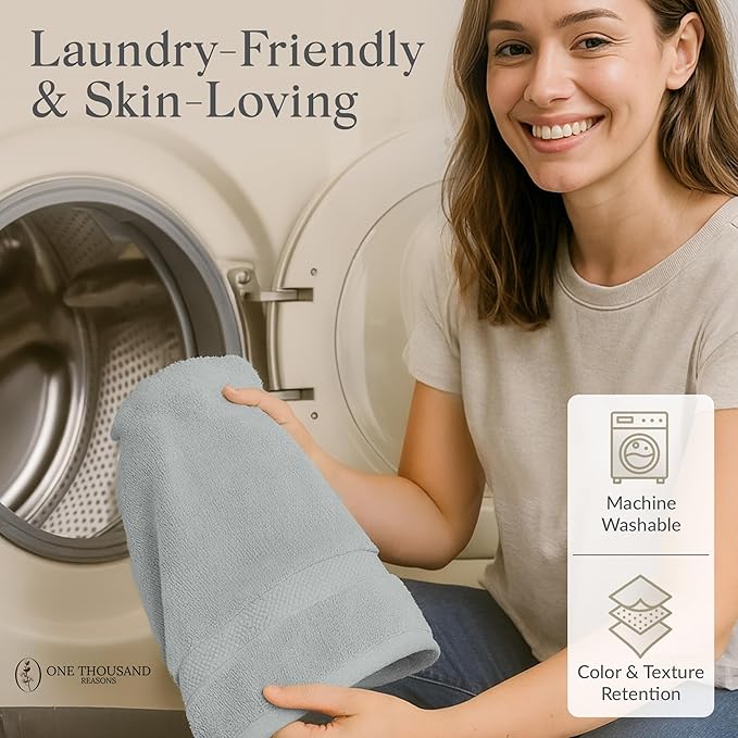 Premium Staple Cotton Bathroom Towel Set - Gray 600 GSM 6-Piece Luxury Bath Towel Set 1 Stripe - 2 Bath Towels, 2 Hand Towels & 2 Washclothes Set - High Absorbent & Quick Dry for Gym, Spa, Hotel